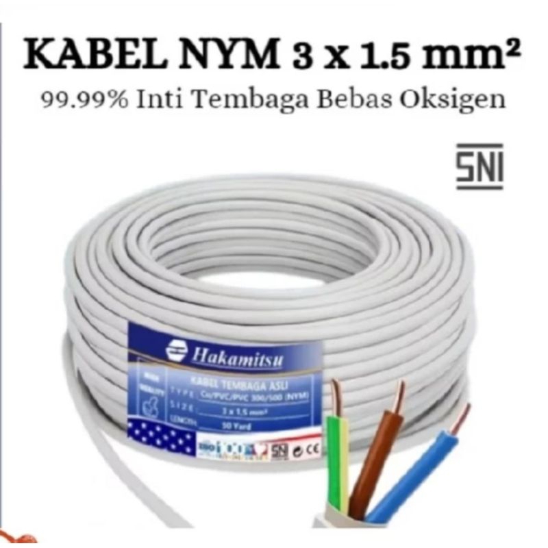 HAKAMITSU - KABEL SNI NYM 3x1.5 50 Yard / Kabel Tembaga SNI 3x1.5