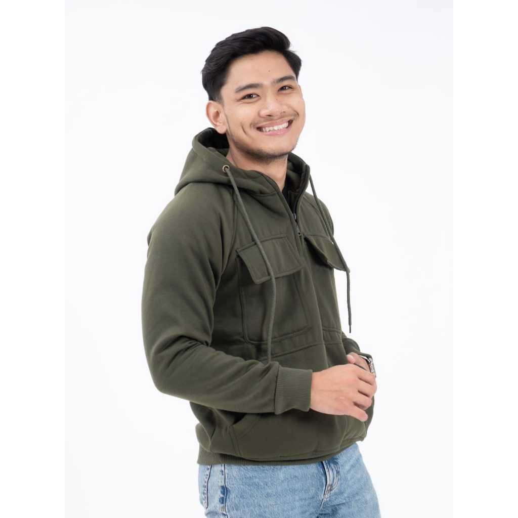Sweater Hoodie Pria Polos Warna Army - Jaket Hoodie Unisex