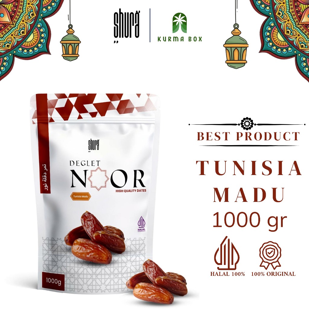 

Shura Kurma Tunisia Tanpa Tangkai Pouch 1kg Deglet Noor Premium Original High Quality Original 100%