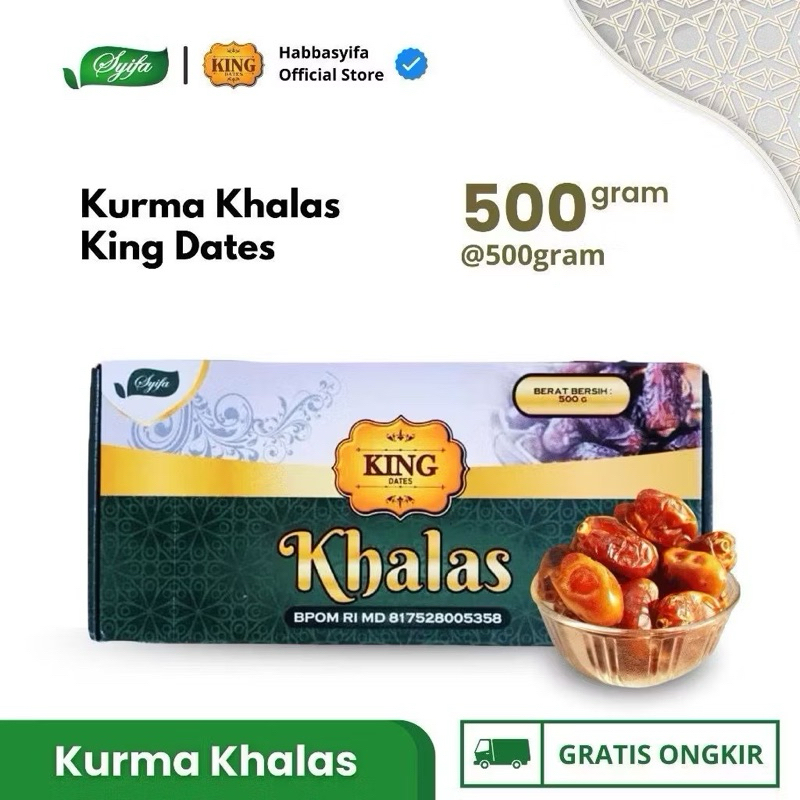 

(COD) Kurma Khalas 500gr | Kurma King Dates Syifa Premium Kemasan Vakum Manis