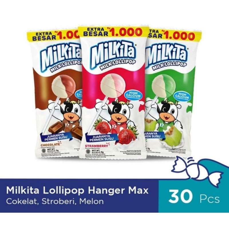 

DEPO permen milkita lollipop renceng 1 pack isi 30 mix rasa coklat melon strobery