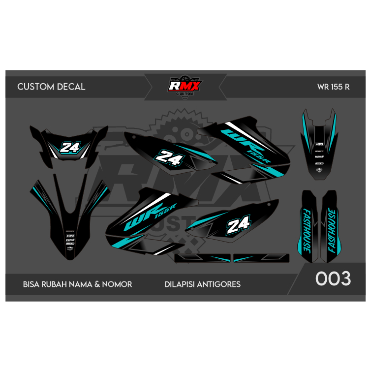 DECAL WR 155 (003) DEKAL STIKER WR 155 R 2019 2020 2021 2022 HITAM MERAH, KUNING, HIJAU, BIRU TUA/MU
