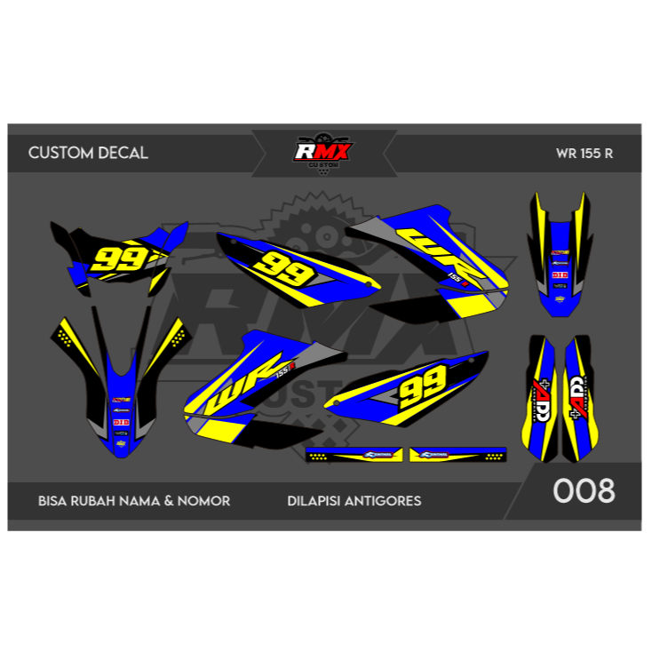 DECAL WR 155 (008) DEKAL STIKER WR 155 R 2019 2020 2021 2022 HITAM MERAH, KUNING, HIJAU, BIRU TUA/MU