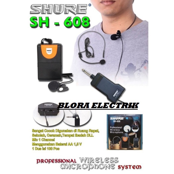 MIC CLIP ON + MIC BANDOO WERLES SHURE SH 608 Kualitas Bagus MIC IMAM