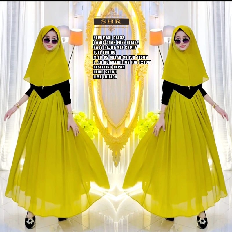 NEW SHR READY MAXI DRESS KIDS SETHIJAB  AWET MUDA ORI SHR 100%