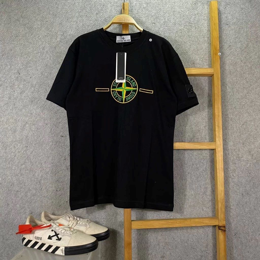 T-Shirt BLACK STONE ISLAND LOGO BORDIR | Kaos Stone Island Patch Bordir Tangan
