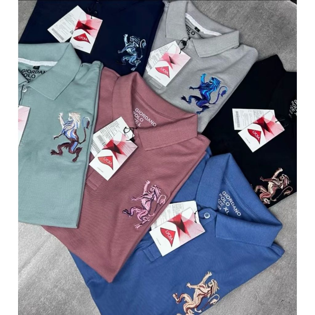 Kaos kerah polo original pria kaos kerah GIORDANO 3D Logo lion Terbaru