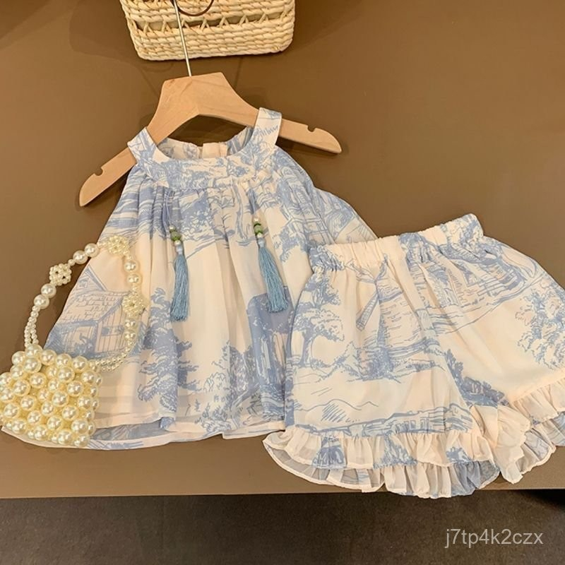 Setelan Baju Kamisol Anak Perempuan, Setelan Baju Celana Pendek, Baju Kamisol Gaya China, Baru