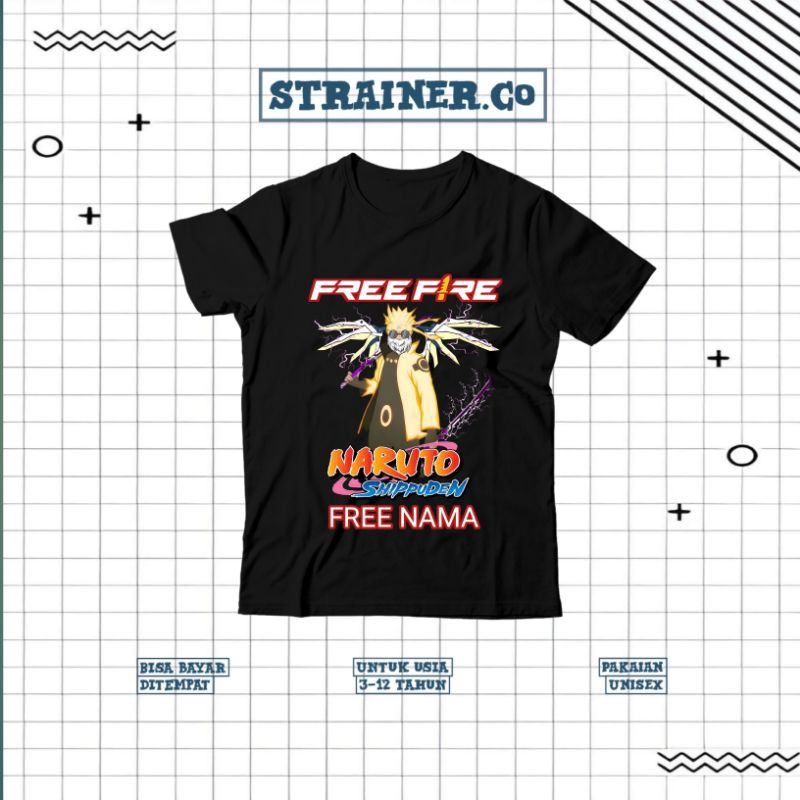 (BISA COD) KUSTOM NAMA Kaos Anak Baju Anak Laki - Laki Baju Anak Perempuan FF FREE FIRE X NARUTO EVE