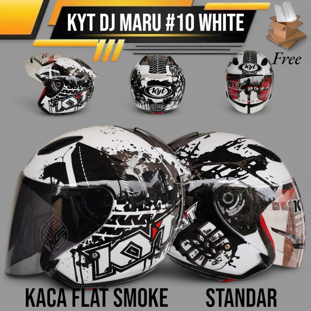 HELM KYT DJ MARU MOTIF #10 PUTIH - HALF FACE ORIGINAL