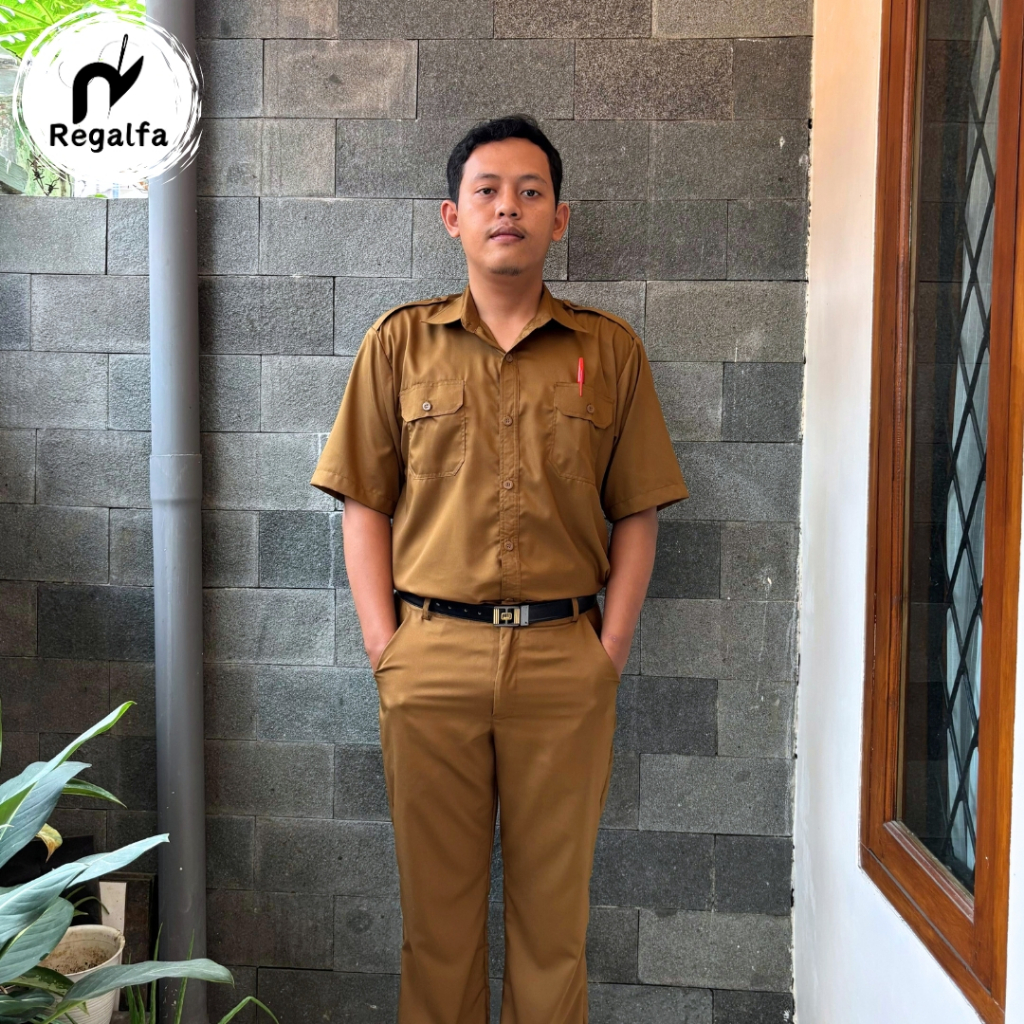 Setelan Baju Seragam Khaki PDH Pemda Pria Resmi Model Lengan Pendek Bahan Katun Dinas PNS ASN Pegawa