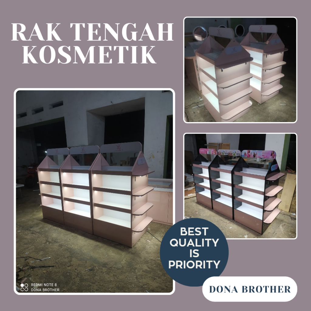 Rak jualan kosmetik, rak tengah toko kosmetik