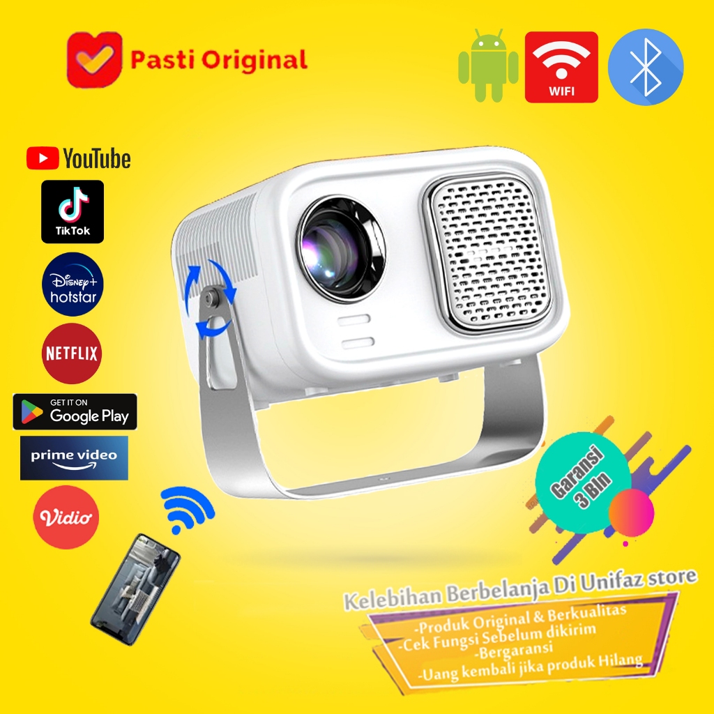 Proyektor Android 6000 Lumens Projector Android Proyektor Mini Wifi Bluetooth
