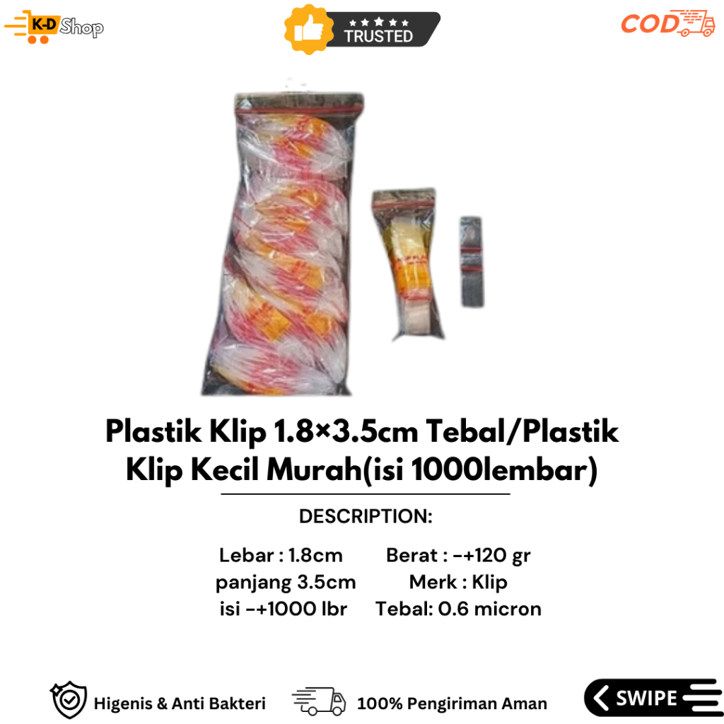 Plastik Klip 1.8×3.5cm Tebal/Plastik Klip Kecil Murah(isi 1000lembar)