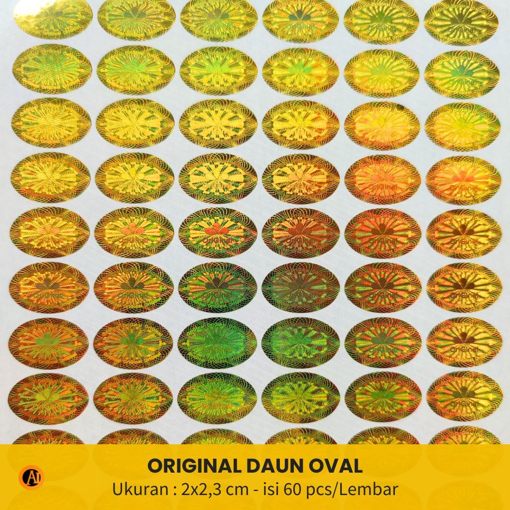 

Stiker Hologram 3D Original Daun Gold Oval 2x2,3cm