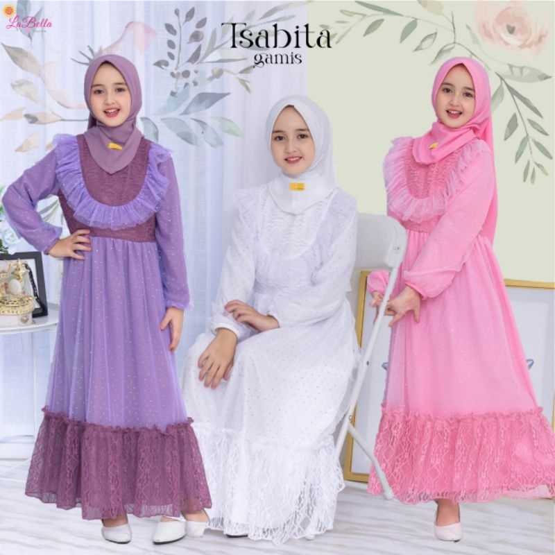 GAMIS ANAK LABELLA MODEL NAISHA SET JILBAB BATIK BRUKAT