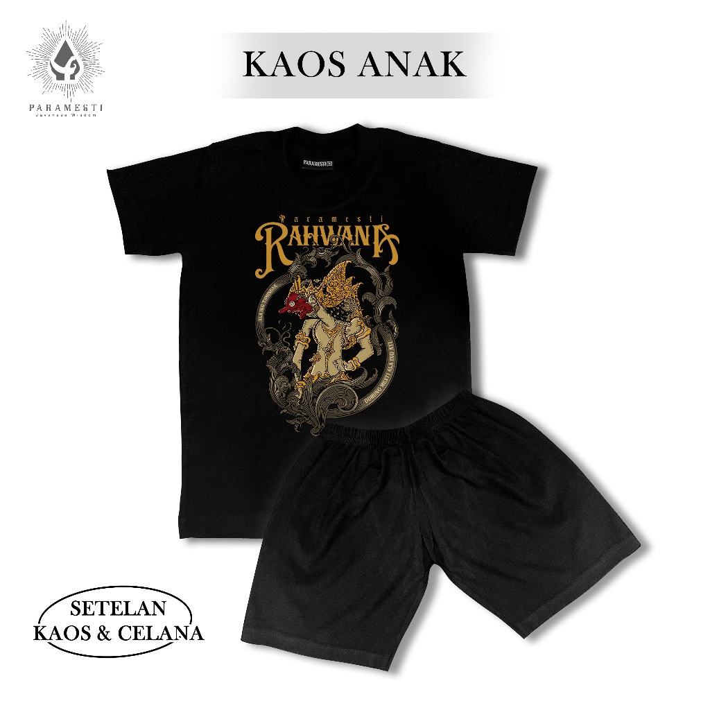 Paramesti Setelan Kaos Celana Anak Wayang Rahwana T-shirt Laki-laki Pria Perempuan Cotton Katun Comb