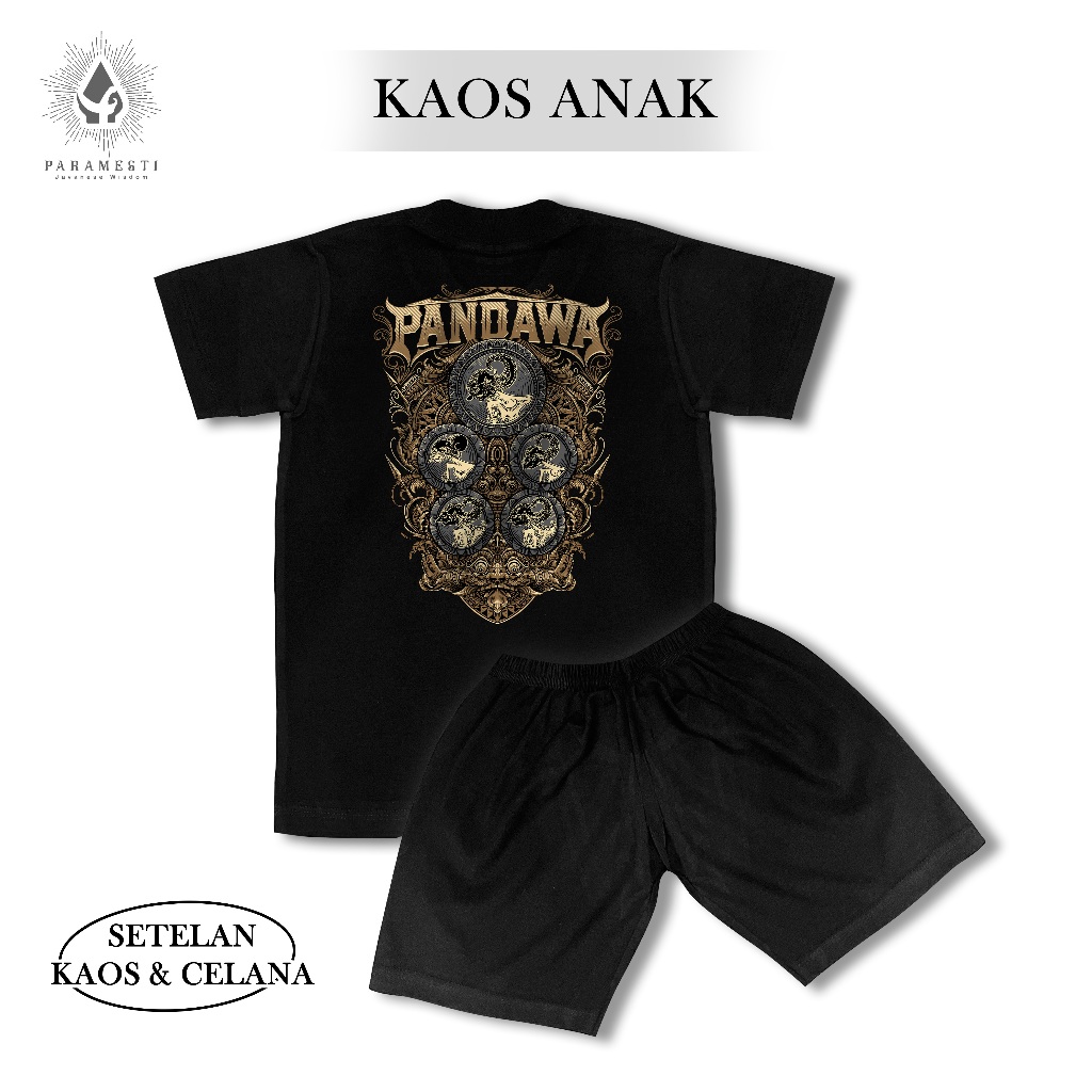 Paramesti Setelan Kaos Celana Anak Wayang Jawa Pandawa T-shirt Laki-laki Pria Perempuan Cotton Katun