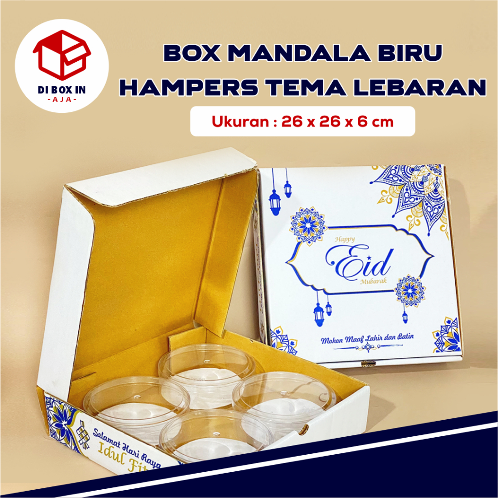 

BOX KUKER EDISI EID MANDALA BIRU Uk. 26 x 26 x 6 cm (Toples 250gr isi 4) - HampersLebaran/ BoxKueKering/BoxParcel