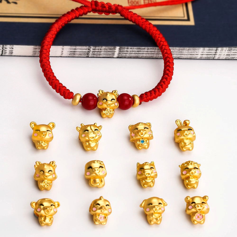 Alloy gold plated 12 zodiac Tiger Ox rabbit snake dog sheep monkey mouse dragon horse diy red rope h