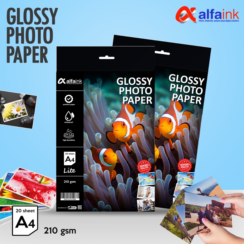 

KERTAS FOTO GLOSSY PHOTO PAPER LITE A4 ALFAINK - UNTUK CETAK FOTO 210 GSM
