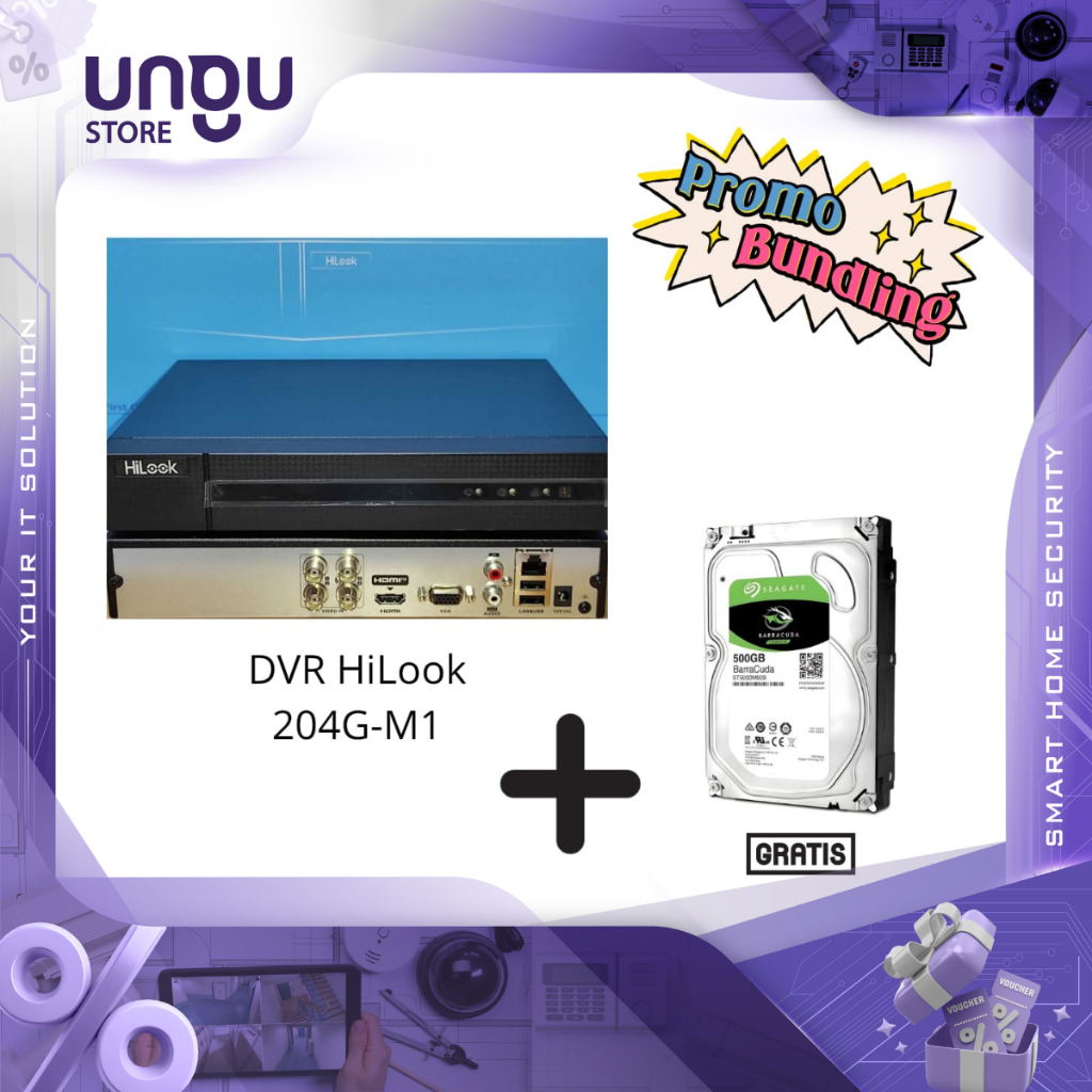 Bundling DVR CCTV HiLook DVR-204G 4CH & DVR-208G 8C + HDD CCTV 500GB 1TB Perekam CCTV Bisa Online HP