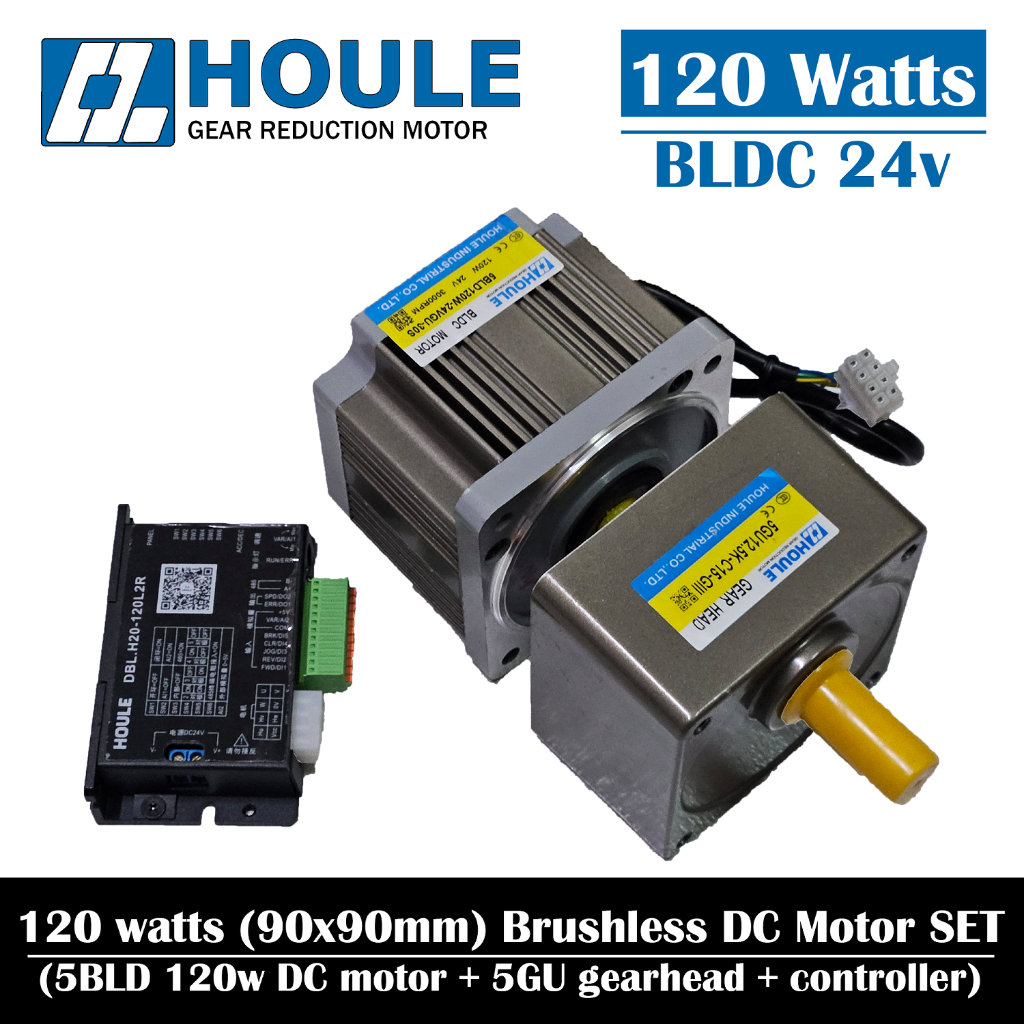 Houle Motor 120W 24V BLDC Gear Motor Brushless DC 5BLD Reversible Variable Speed Control Gearbox Gea