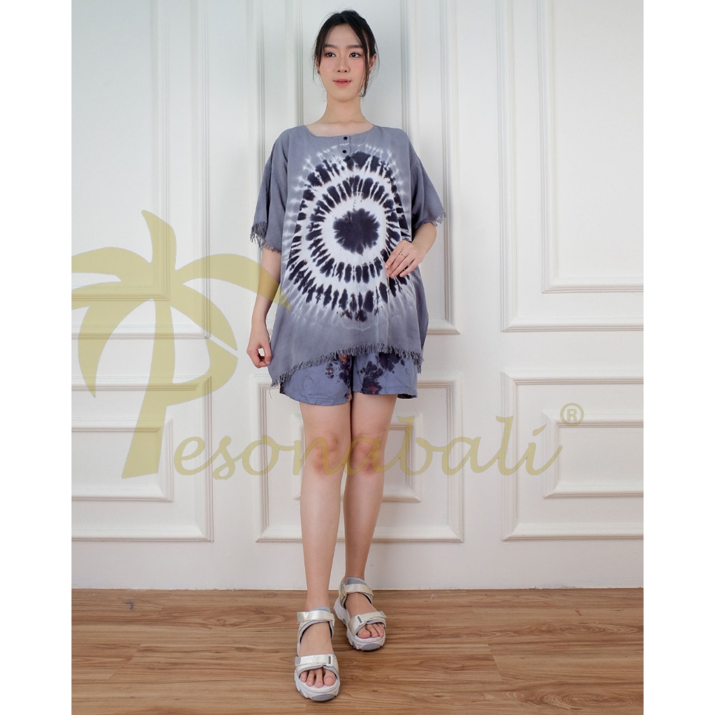 Pesonabali - Setelan Barong Bali Motif Tie Day - One Set Tidur Wanita Katun Rayon Baju Dan Celana