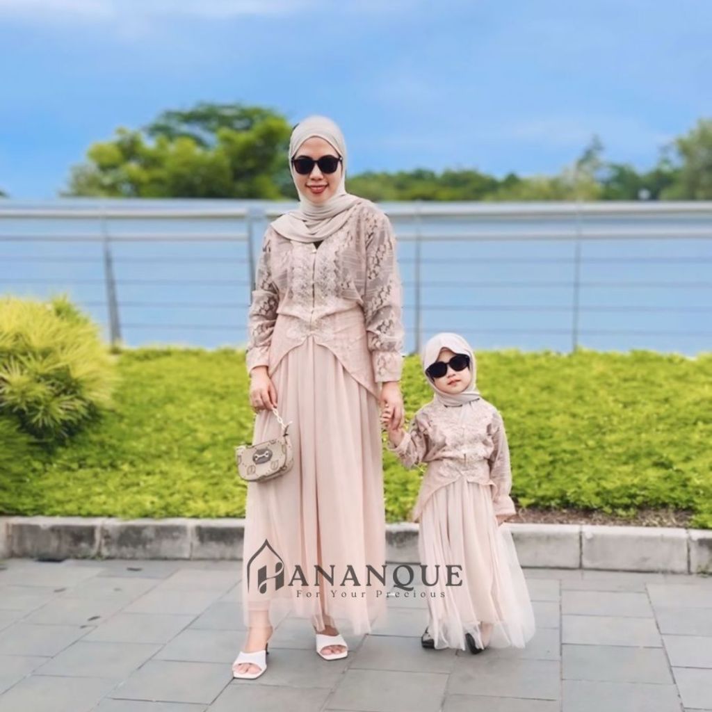 Hananque Moana Set Rok Couple Ibu dan Anak 1-13 Tahun Tunik Brukat Lebaran 2025