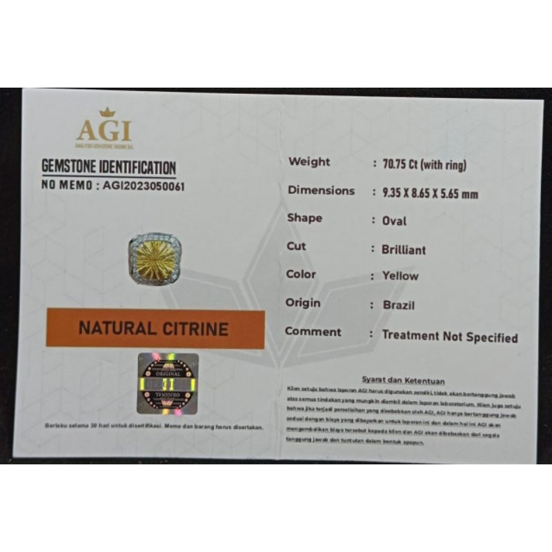 TERBAIK BATU PERMATA CITRINE ASLI NATURAL BERSERTIFIKAT LAB