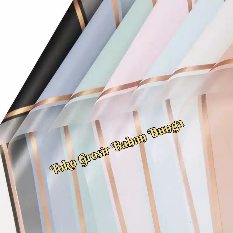 

5 Lembar dan 20 Lembar Kertas Buket TRANSPARENT FRAME GOLD LINE FLOWER WRAPPING CELLOPHANE WATERPROOF