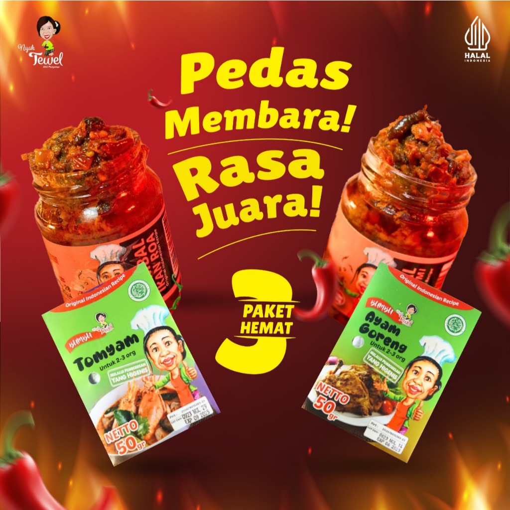 

NYAH TEWEL - Paket Sedap Banget Sambal Ikan Roa, Sambal Matah Cumi, Bumbu Tomyam, Bumbu Ayam Goreng