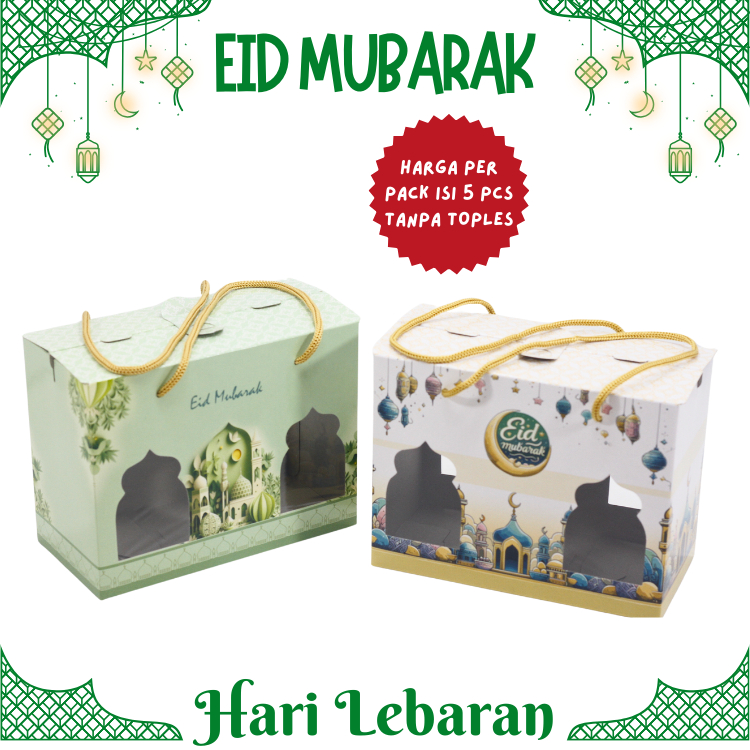 

box hampers idul fitri Kotak Toples Jar isi 2 Toples tabung (5 Pcs), Kantong Paperbag hampers Idul Fitri rahmadan lebaran