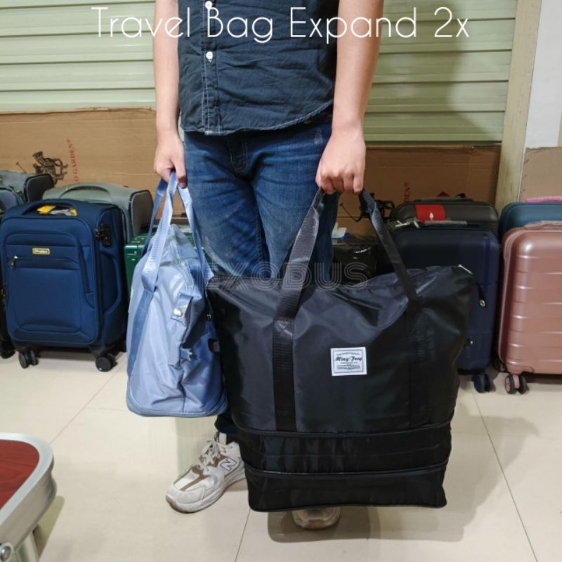 Travel Bag Double Expand Waterproof Tas Pakaian Jinjing Import Susun 2 Pria Wanita