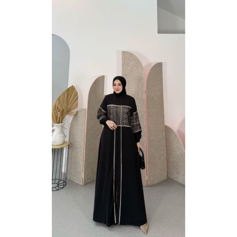 abaya gamis hitam elegan simple kekinian murah nyaman syari