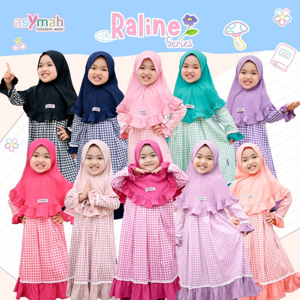 garansi gamis anak warna-warni motif kotak mix renda katun jepang tokai senko original - raline