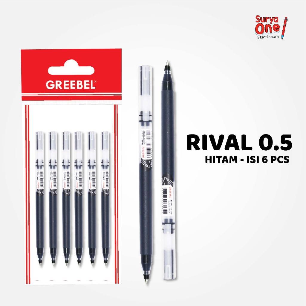 

Pulpen Gel GP-502 Rival 0.5 Isi (6PCS/SET) / Ballpoint Greebel Rival Hitam Suryaone