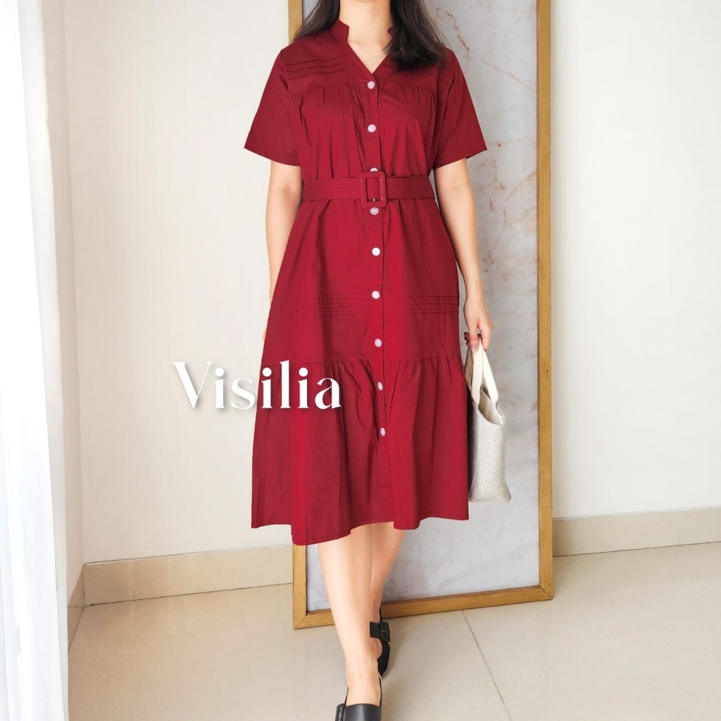 [VISILIA] Eleora Dress | Korean Midi Dress Kancing Hidup Bahan Katun Premium Bumil Busui Friendly Of