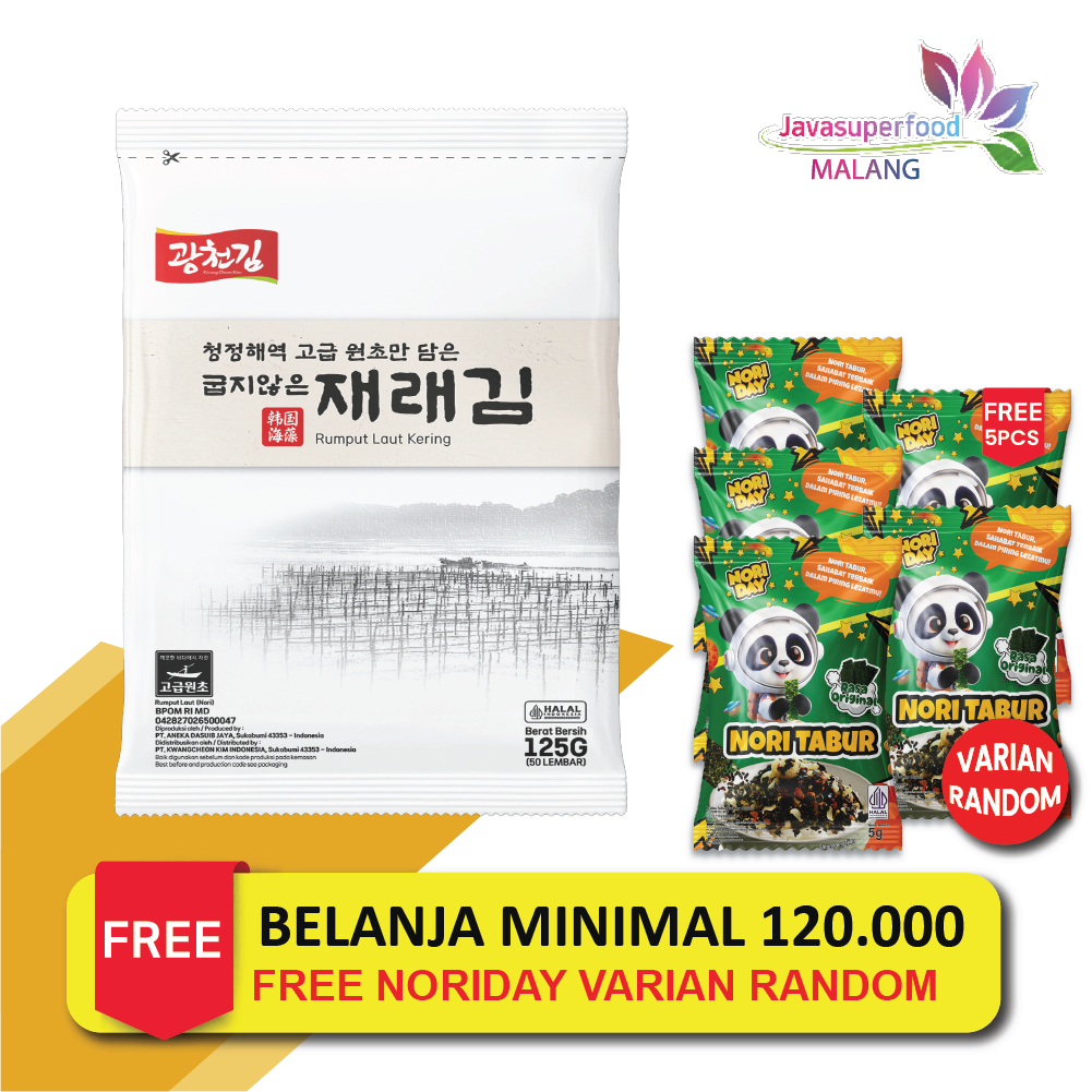 

Jaerae Gim Nori - Gim/Seaweed/makanan ringan/Rumput Laut Kering/Panggang - 125G/ 1 bungkus isi 50 lembar