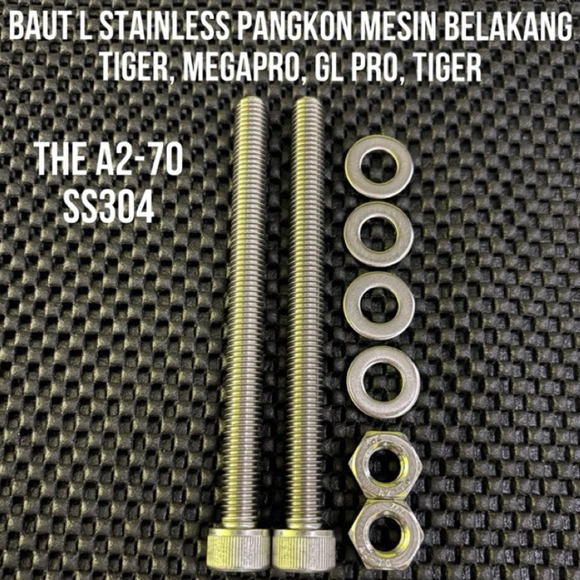 BAUT L STAINLESS BAUT DUDUKAN PANGKON MESIN BELAKANG CB GL MEGAPRO TIGER BAUT L SATINLESS PANGKON ME