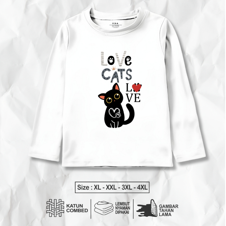 Kaos Lengan Panjang Anak Perempuan 6-14 Tahun Cotton Combed Kaos Panjang Anak Perempuan Kucing Hitam