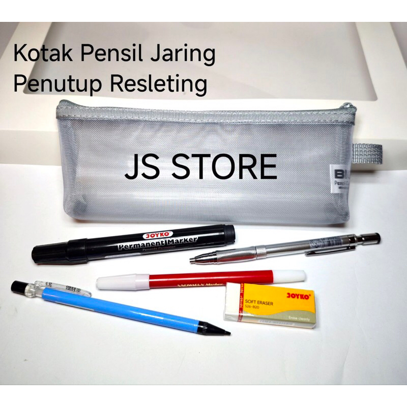 

Kotak Tempat Pensil Jaring Dengan tutup Resleting / Pouch Jaring