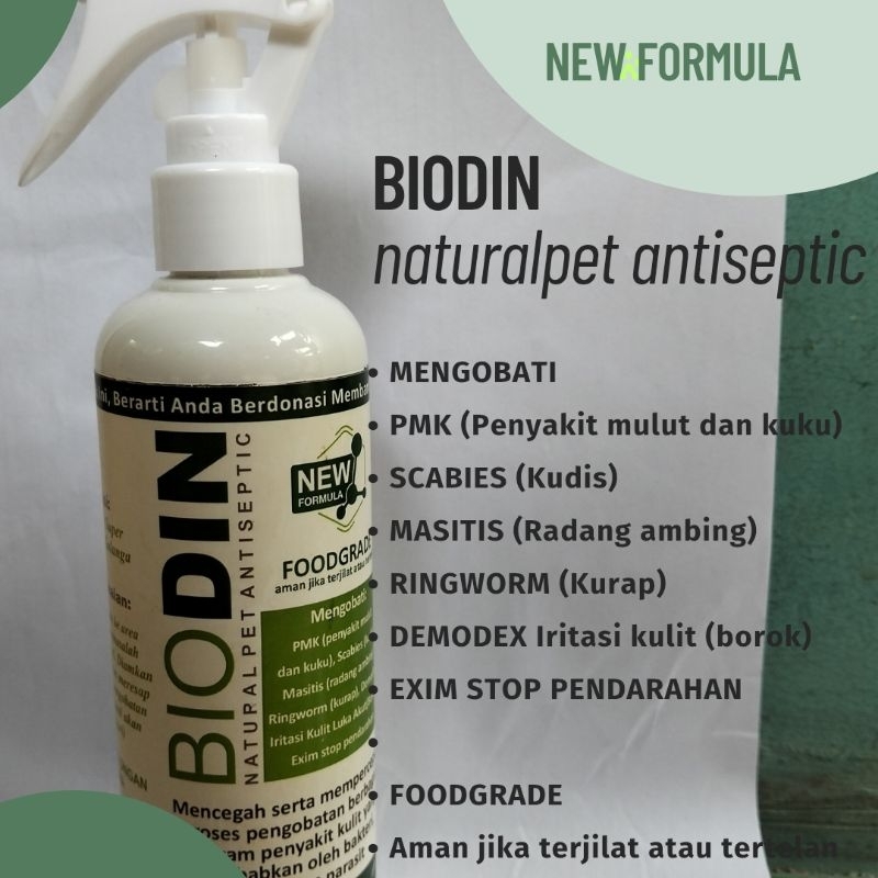 BIODIN SPRAY antiseptic - obat (pmk sapi) scabies ,iritasi luka , mastitis , demodex ,kelinci kucing