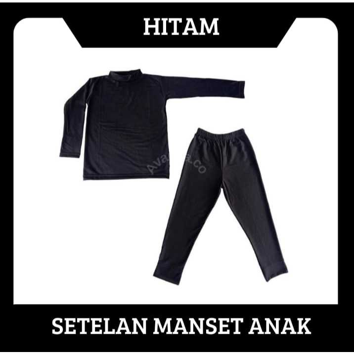 Setelan Manset Anak Perempuan Lengan Panjang 1–10 Tahun Hitam | Bahan Rayon Premium Adem & Lembut | 