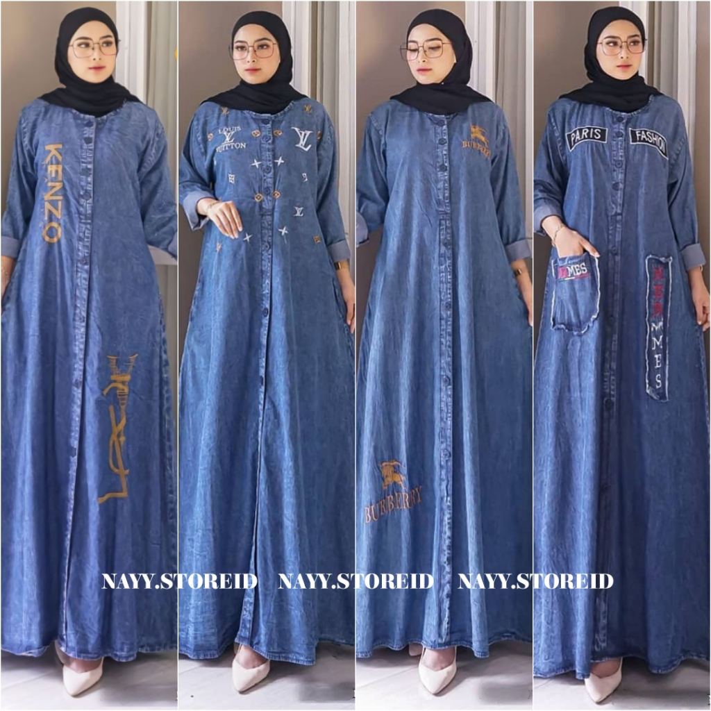 Baju Gamis Dress Jeans Syar i Wanita Terbaru 2025 Kondangan Kekinian Premium New Brand Maxy Allsize