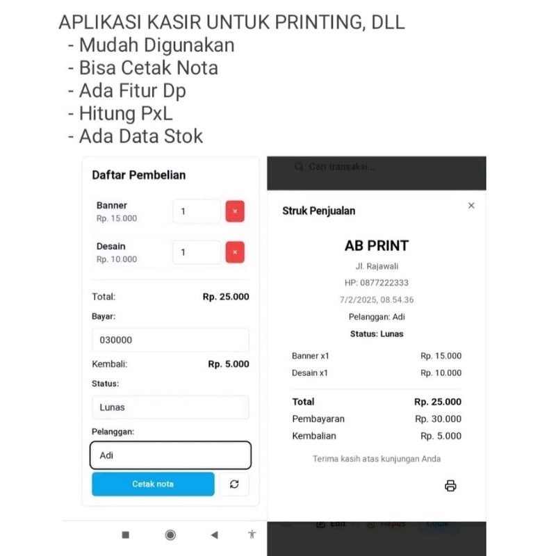 Aplikasi Kasir Percetakan
