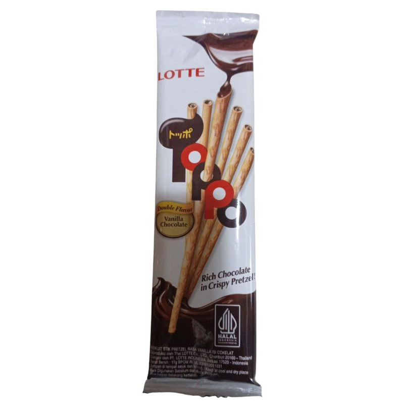 

Satuan Lotte TOPPO biskuit stik rasa vanila chocolate 17gr Satuan