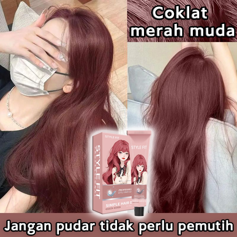 ✨ Warna trend✨ STYLE FIT coklat pink cat rambut 200ml,Warna tahan lama dan cerah,Mencerahkan kulit,H