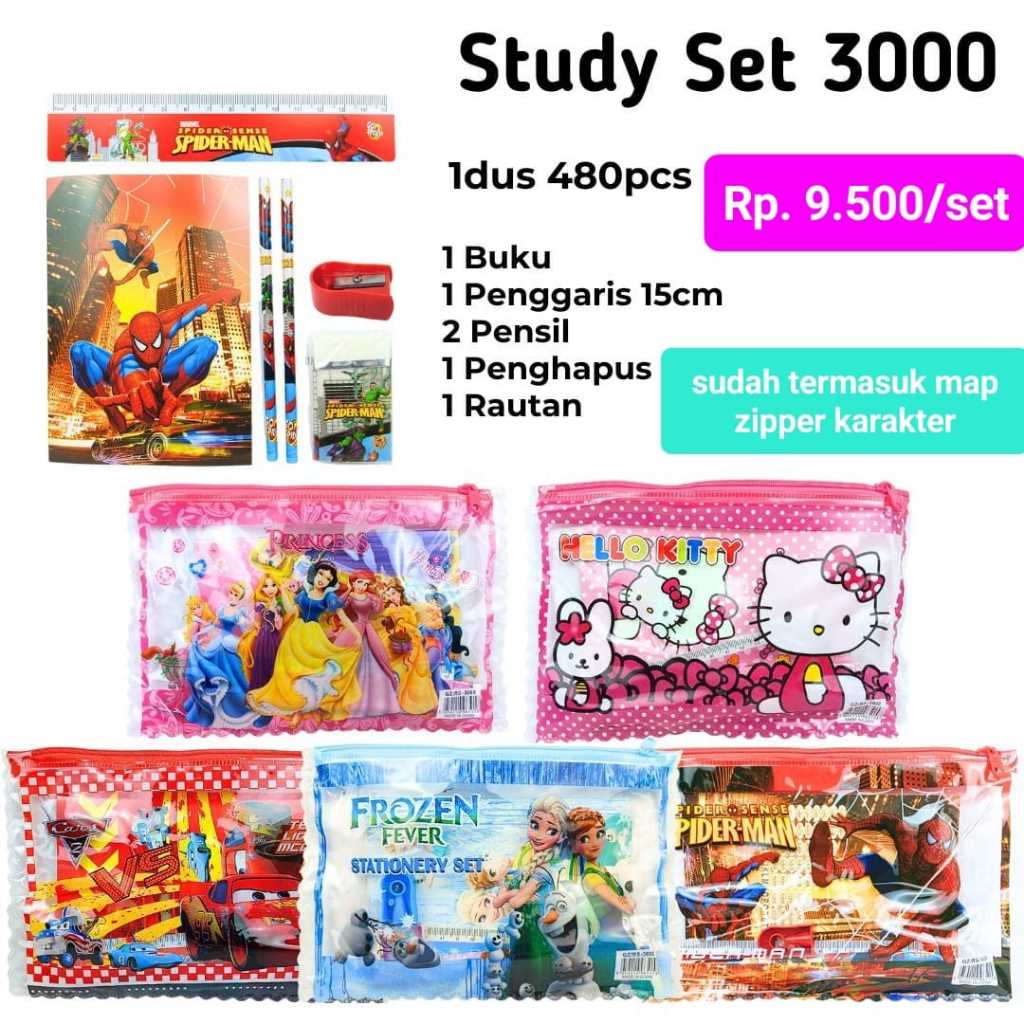 

Study Set Paket Alat Tulis Set Isi 6pcs Banayk Karakter Fancy