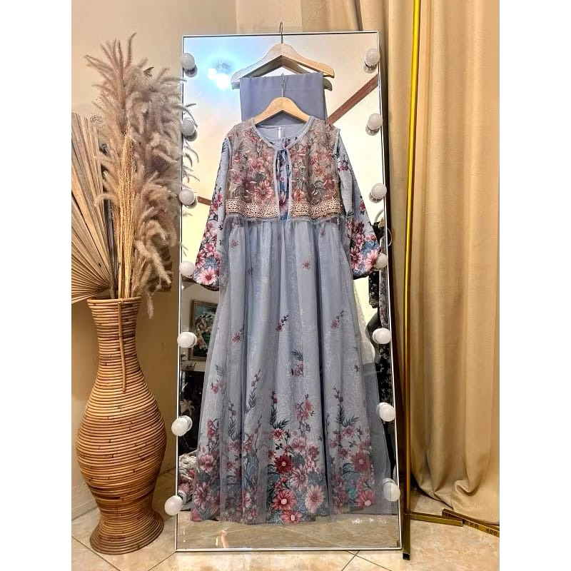 Frendi Collection | Gamis outer anak set hijab premium, dress gamis outer bisa lepas pasang, gamis a